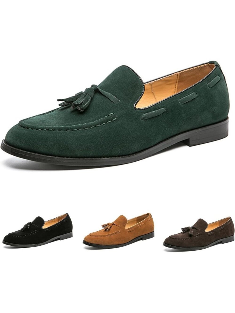 Men's Suede Tassel Loafers - Classic Slip-On Dress Shoes for Office & Casual